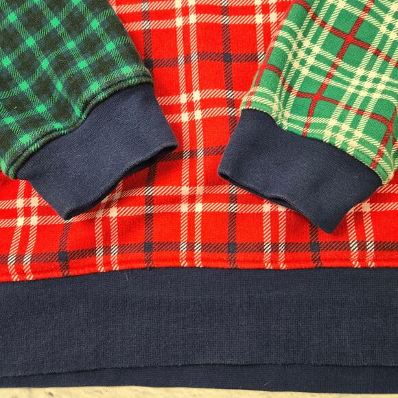 Lands' End Serious Sweats Hoodie Mixed Plaids Red Blue Green size Large (14-16) - Picture 12 of 16